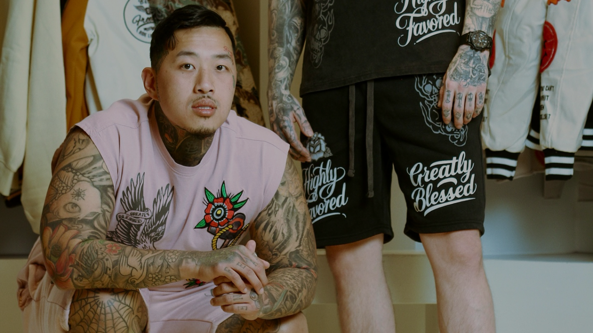 Men wearing a Greatly Blessed graphic tee and matching shorts