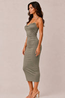Metal O Ring Trim Cowl Neck Midi Dress — view 2