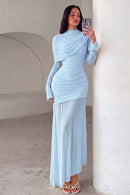 Asymmetric One-Shoulder Sheer Sleeve Dress