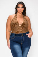 Knit Patterned Print Halter Bodysuit