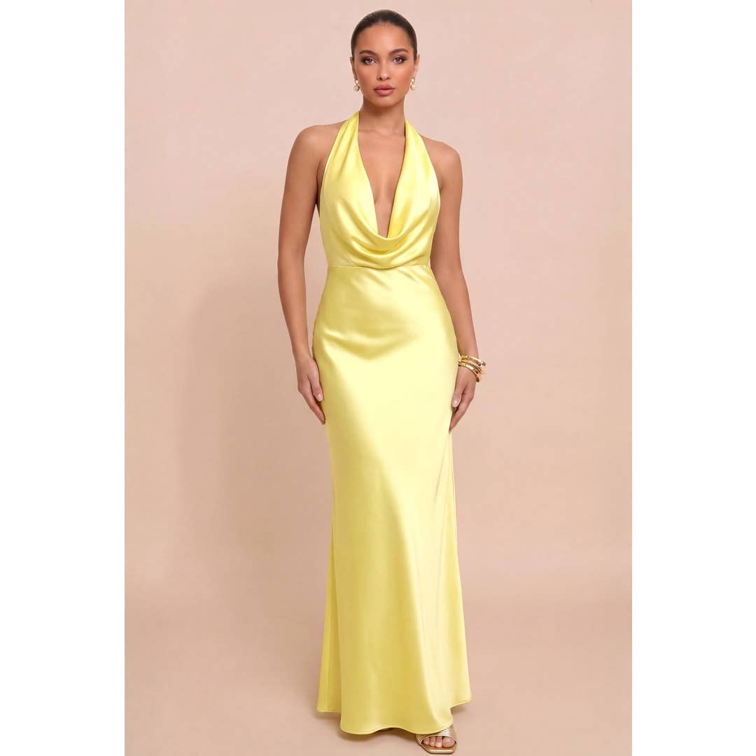 Solid Satin Halter Maxi