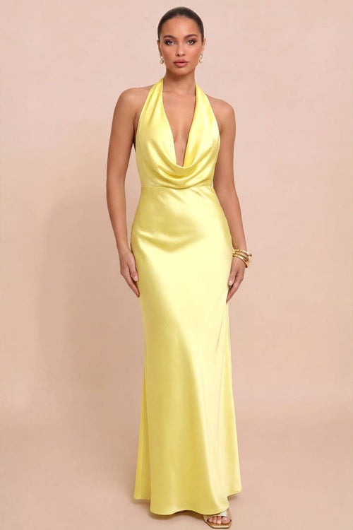 Solid Satin Halter Maxi