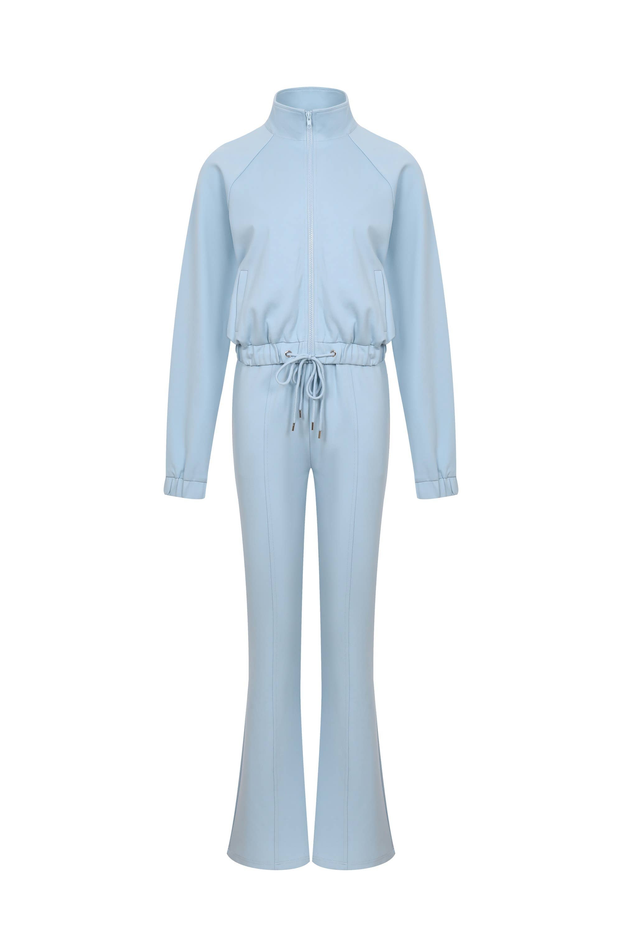 Simple Day Knit Track Jacket and Flare Pants Set — view 5