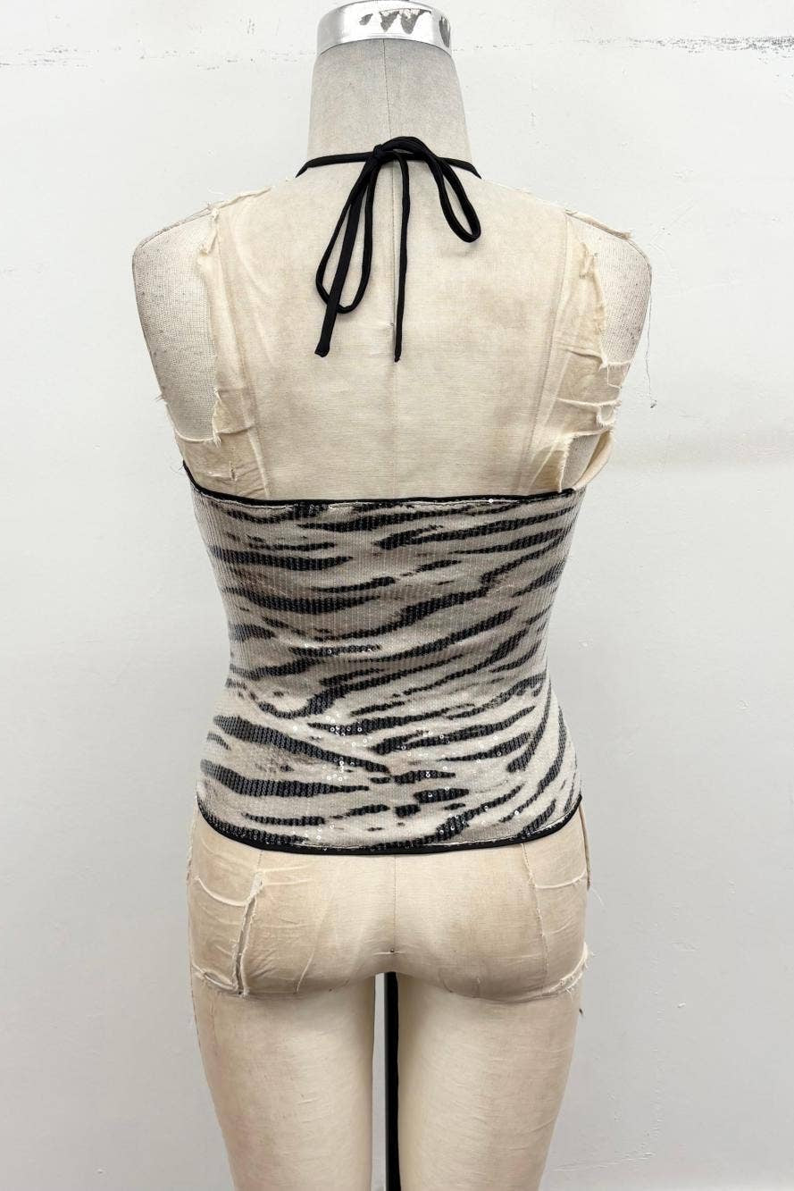 Sequin Zebra Halter Top - view 4
