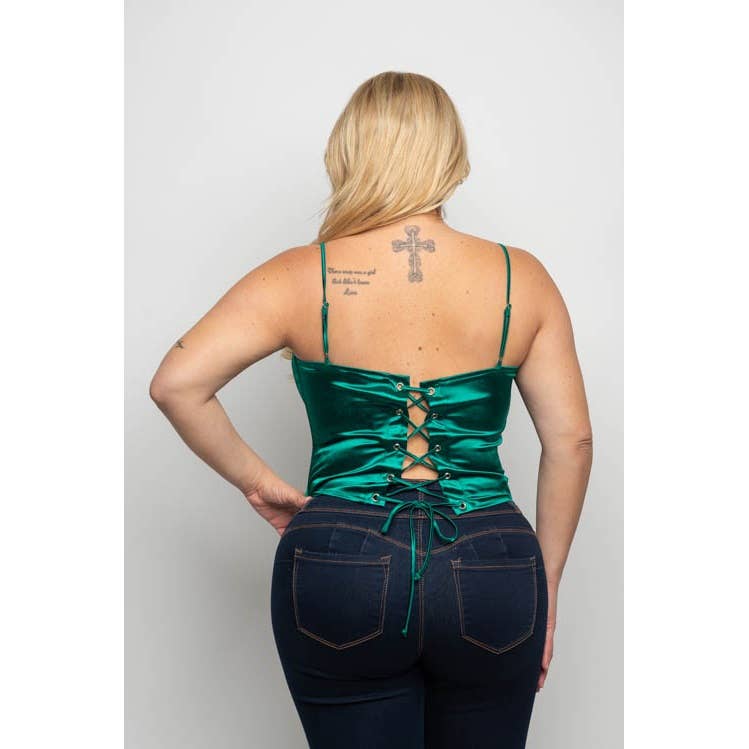 Plus Size Satin Lace Up Back Corset Top — view 4