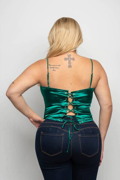 Plus Size Satin Lace Up Back Corset Top - view 4
