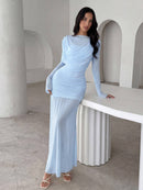 Asymmetric One-Shoulder Sheer Sleeve Dress — view 2