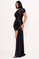 Shirring on Pearl Satin One Shoulder Mini Dress — view 3
