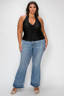 Knit Ruffle Ruched Lace-Up Halter Top — view 2
