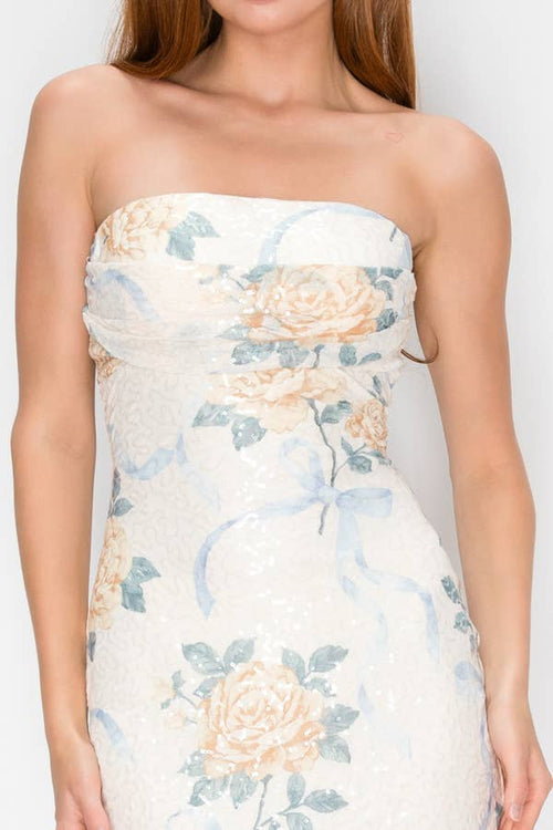 Floral Bow Strapless Sequin Mini — view 5