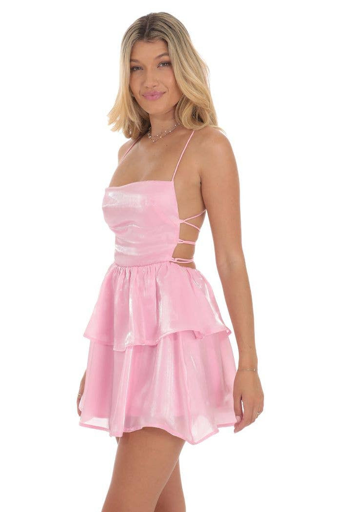 Shimmer Lace Up Dress in Pink - view 4