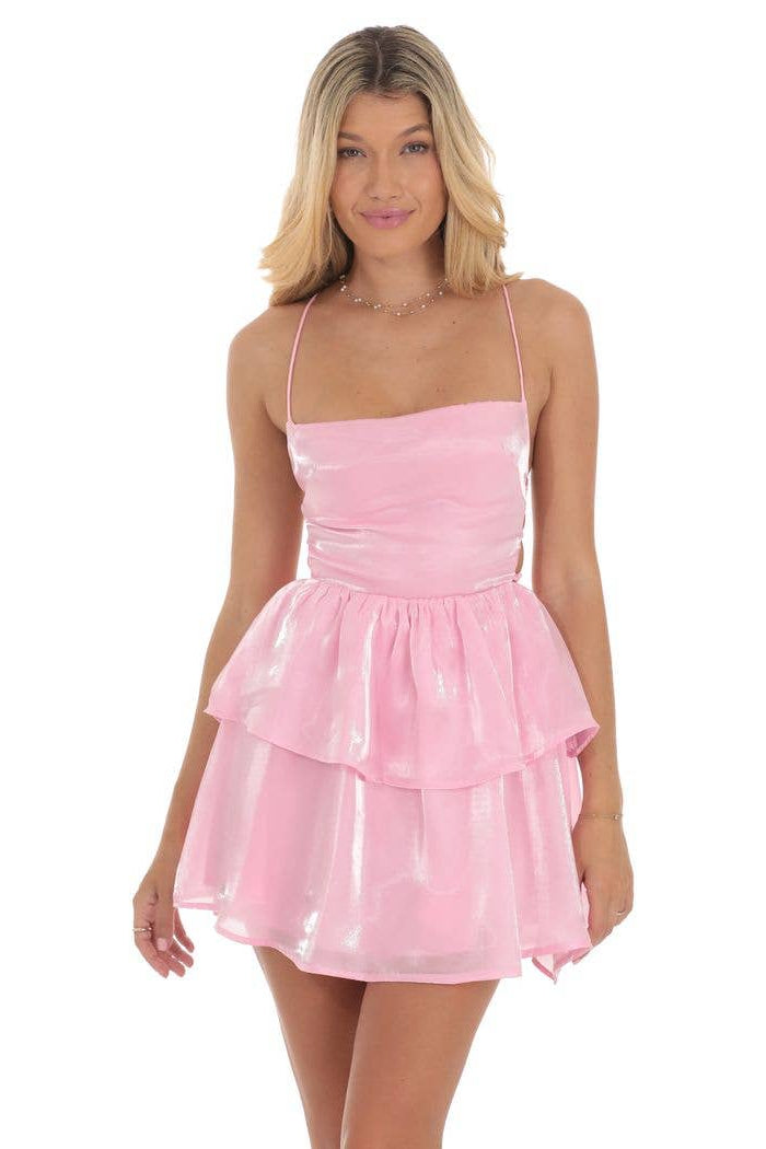 Shimmer Lace Up Dress in Pink - view 5