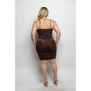 Plus Size Flocked Velvet Cowl Neck Bodycon Ruched Mini Dress — view 2