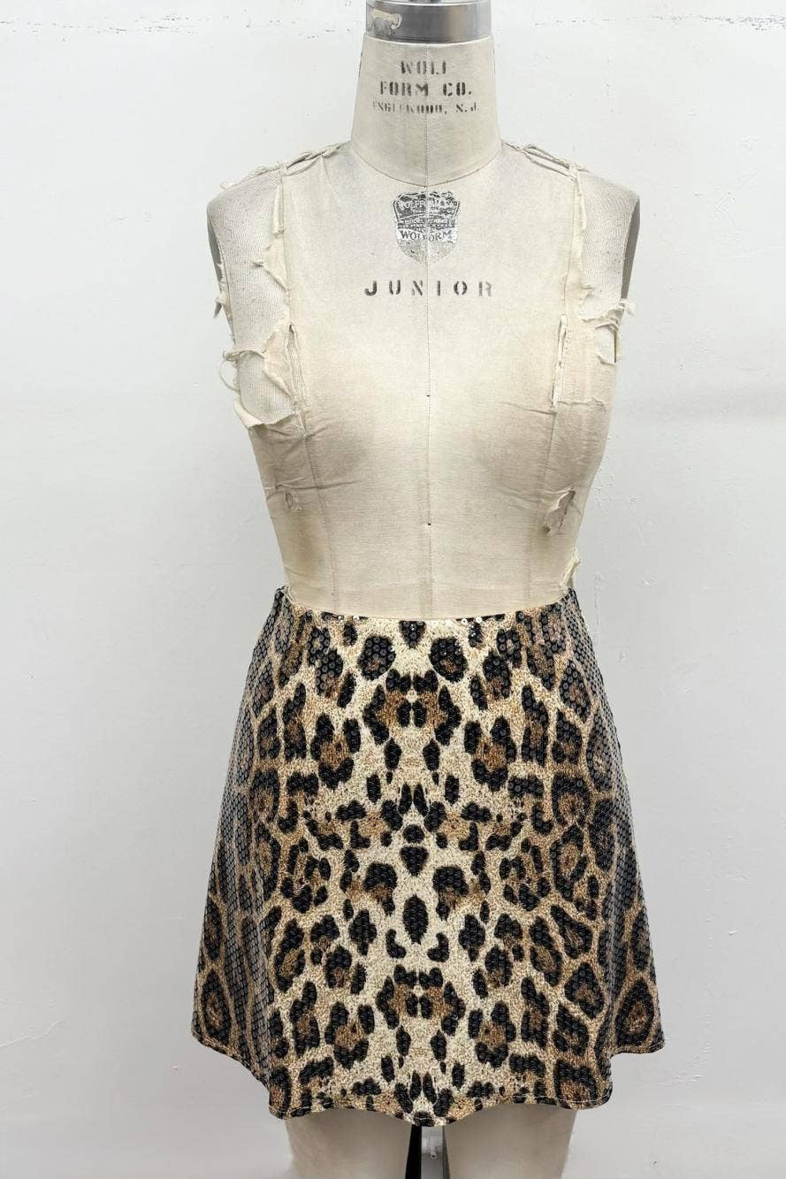 Sequin Leopard Mini Skirt - view 2