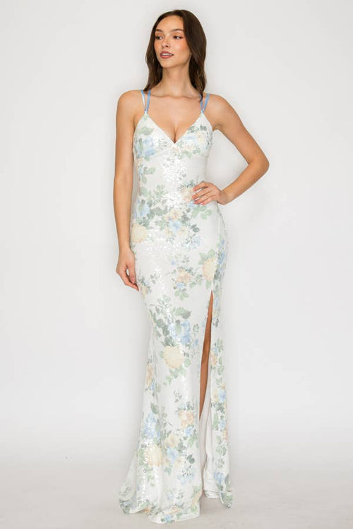 Floral Sequin Crossed Back Maxi Dress, view 3