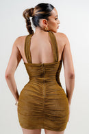 Metallic Net Mesh Mock Neck Tube Ruched Mini Dress — view 10