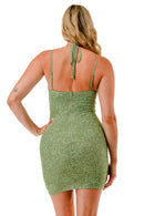 Sequin Beaded Floral Cowl Halter Mini Dress, view 4