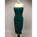Plus Size Glitter Square Neckline Ruched Bodycon Side Slit Midi Dress