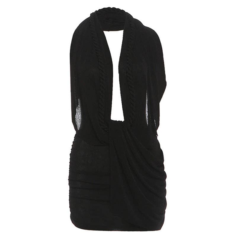 Sexy Deep V Neck Halter Backless Bodycon Mini Dress — view 2