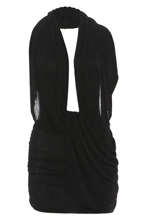 Sexy Deep V Neck Halter Backless Bodycon Mini Dress - view 2