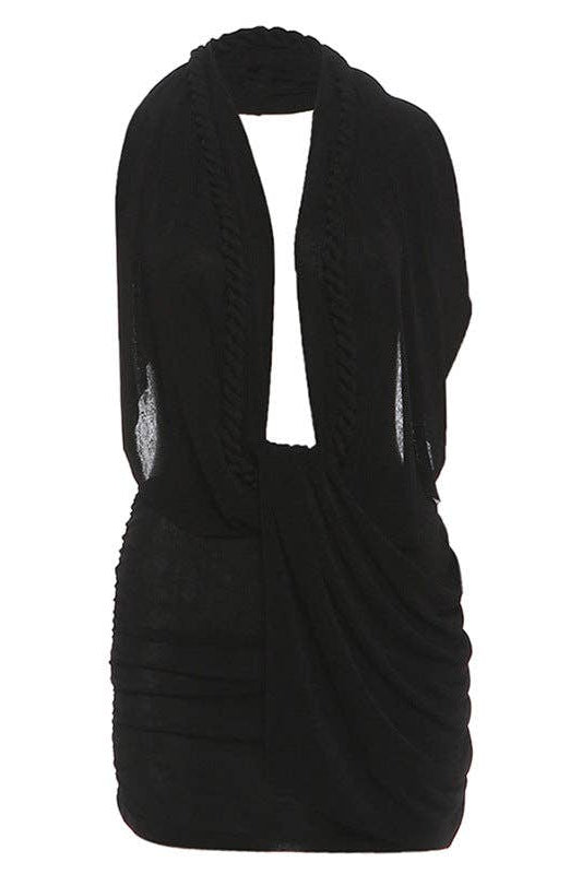 Sexy Deep V Neck Halter Backless Bodycon Mini Dress - view 2