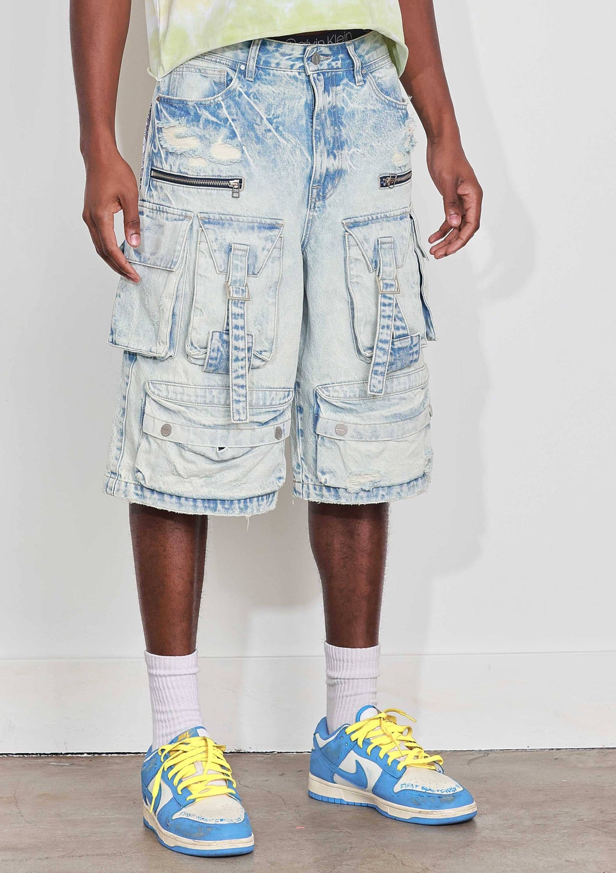 Washed Multi Cargo Denim Jorts — view 7
