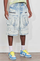 Washed Multi Cargo Denim Jorts - view 7