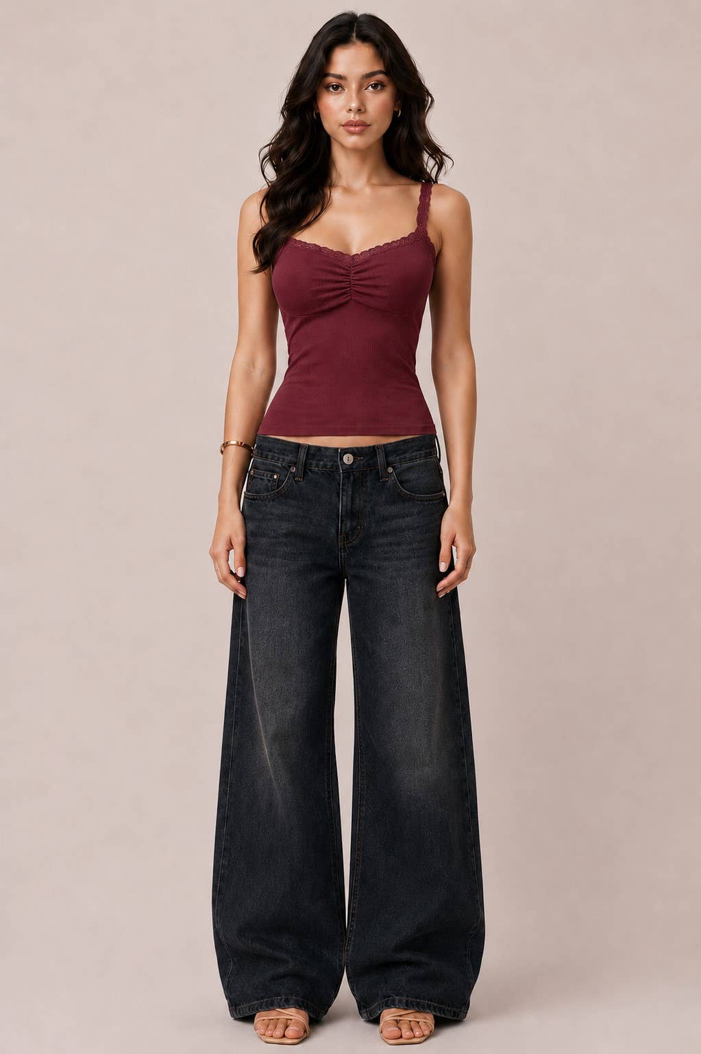 Bra-Insert Lace Trimmed Ruched Centre Cami — view 11