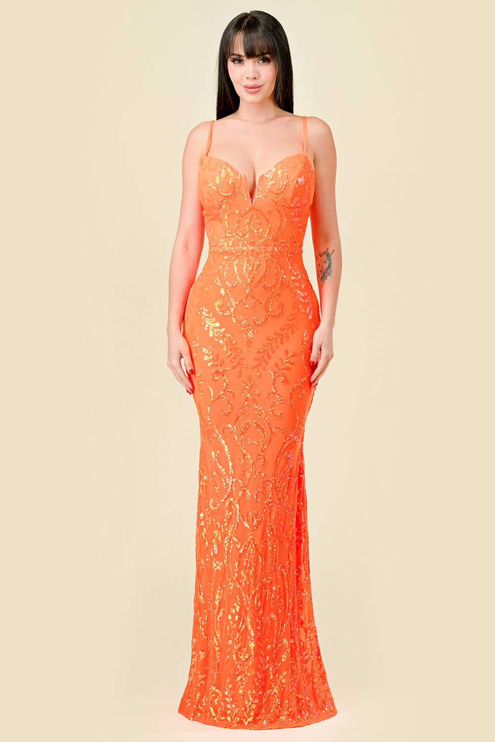 Sequin V-Wire Bodycon Mermaid Maxi Dress
