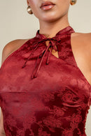 Floral Jacquard Mandarin Collar Halter Mini Dress — view 6