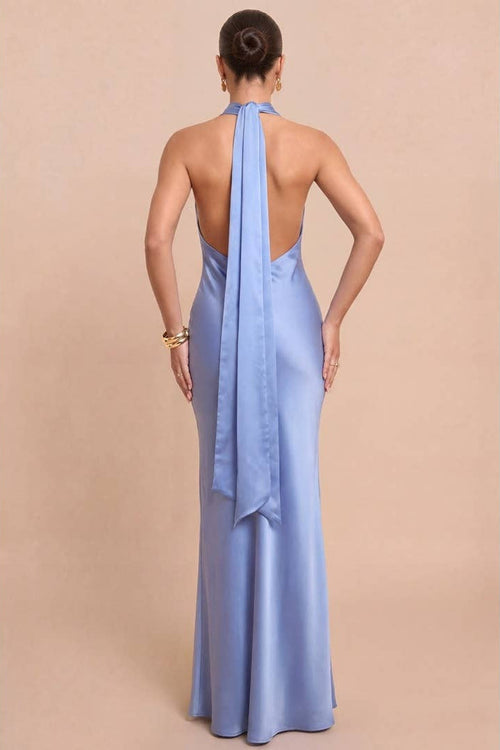 Solid Satin Halter Maxi - view 7