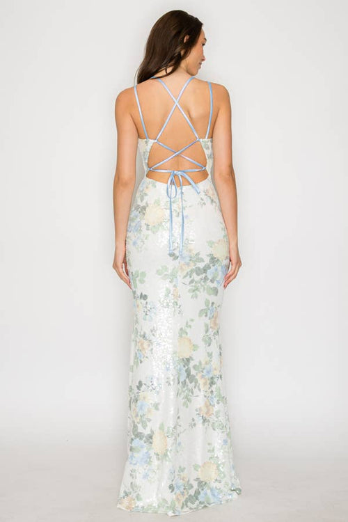 Floral Sequin Crossed Back Maxi Dress, view 5