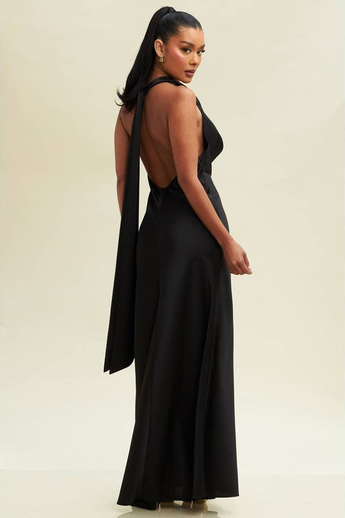 Solid Satin Halter Maxi - view 5