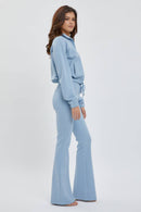 Simple Day Knit Track Jacket and Flare Pants Set — view 3