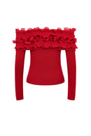Micro Pleated Ruffle Off Shoulder Top