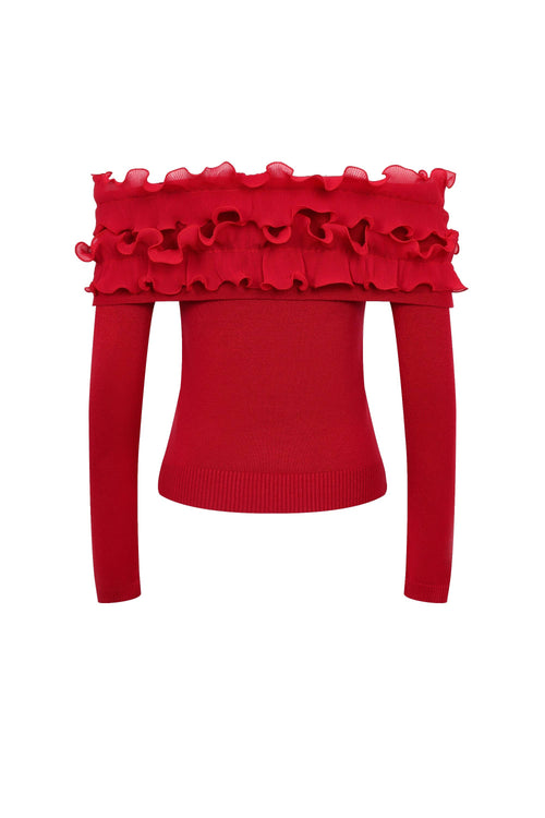 Micro Pleated Ruffle Off Shoulder Top