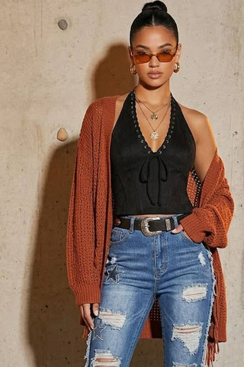 Suede Lace-Up Halter Corset Top - view 2