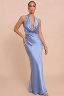Solid Satin Halter Maxi - view 3