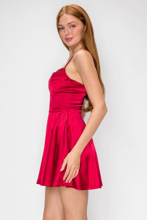 Satin Rhinestoned Skater Mini