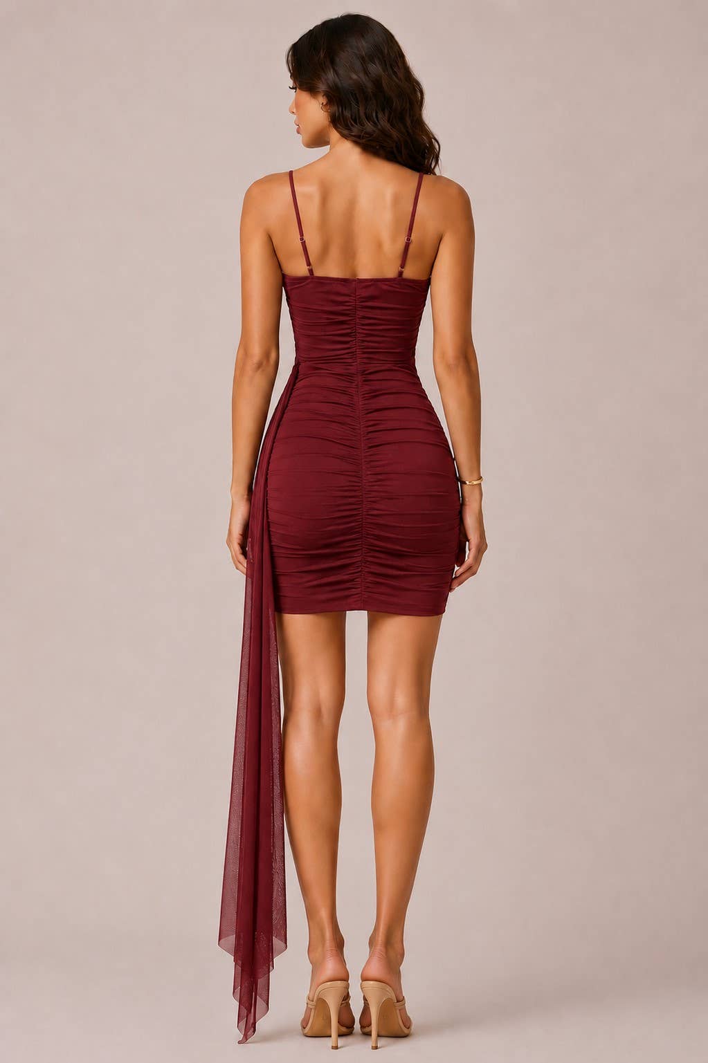 V-Trim Ruched Bodycon Mini Dress — view 5