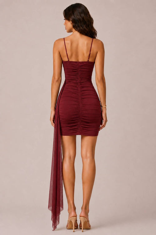 V-Trim Ruched Bodycon Mini Dress — view 5