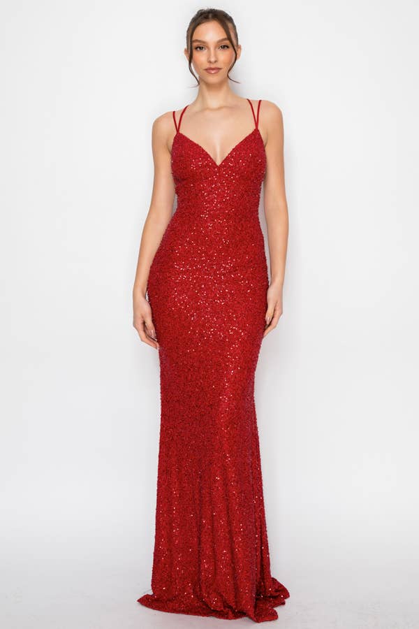 Beaded Corset Mesh Mermaid Maxi Dress, view 3