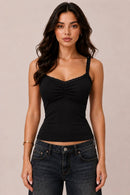 Bra-Insert Lace Trimmed Ruched Centre Cami