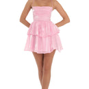 Shimmer Lace Up Dress in Pink — view 2