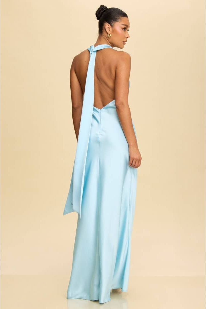 Solid Satin Halter Maxi - view 9