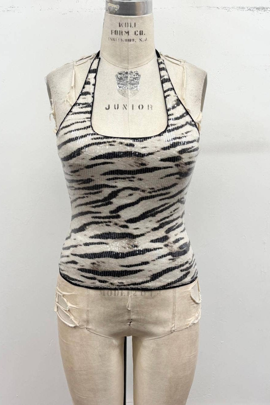 Sequin Zebra Halter Top - view 3