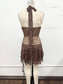 Leopard Mesh Halter Ruffle Mini Dress