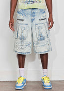 Washed Multi Cargo Denim Jorts