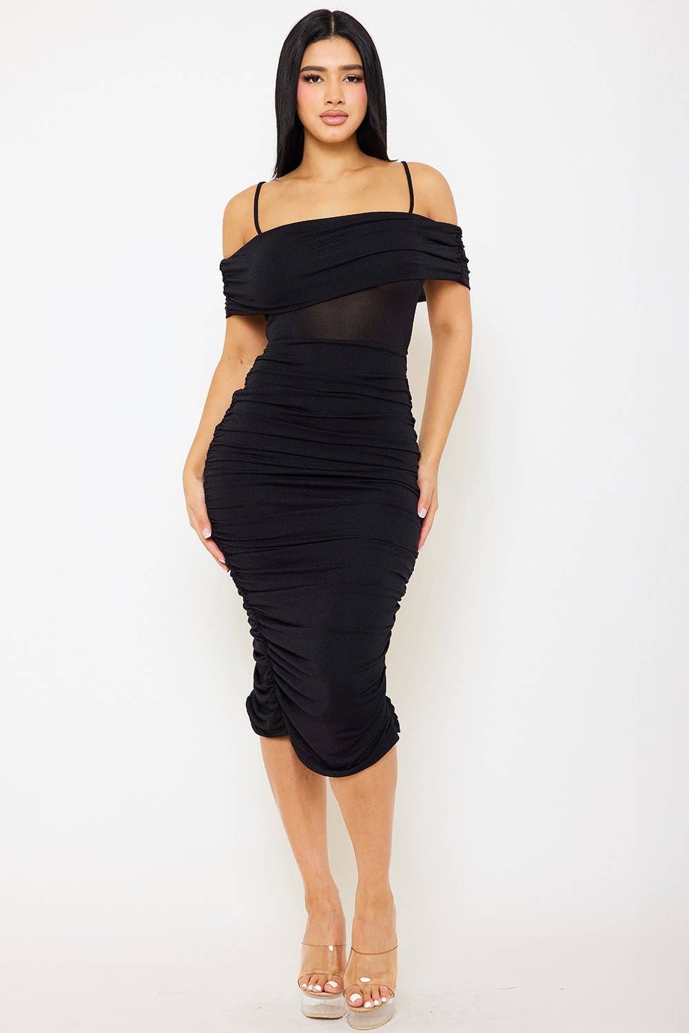 Glitter Open Shoulder Midi Dress