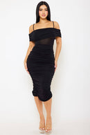 Glitter Open Shoulder Midi Dress